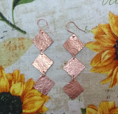 Long Diamond Copper Earrings $22.00