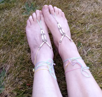 Pastel Rain. with Silver Beads Barefoot Sandals 
