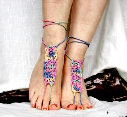 Multicolored Rectangle Barefoot Sandals $10.00