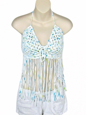 White/Turquoise Fringed Halter $25.00 Clearance