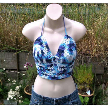 Blue/Turq/White Halter Top  $26.00 Clearance