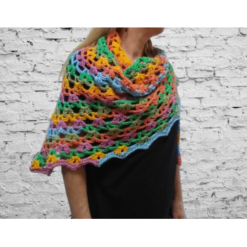 Bright Colored Summer Triangle Crochet Shawl