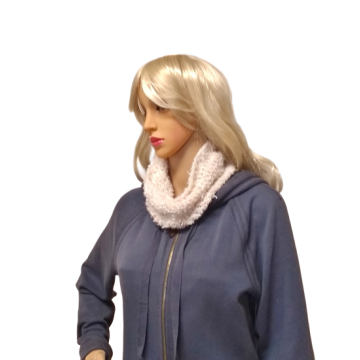 Creamy White Textured Crochet Cowl with Bits of Pink and Aqua