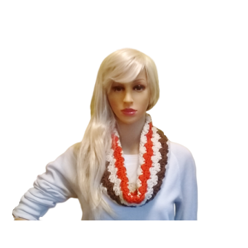 Crochet Cowl in Pumpkin Orange, Cream and Brown