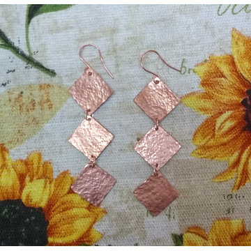 Long Diamond Copper Earrings $22.00