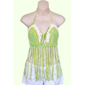 Green/White Fringed Halter Top $25.00 Clearance