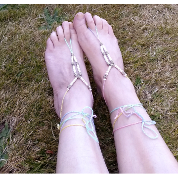 Pastel Rain. with Silver Beads Barefoot Sandals 