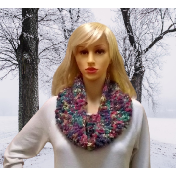 Multicolored Chunky Crochet Cowl or Circle Scarf