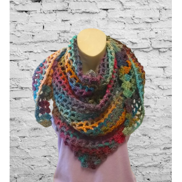 Multicolored Crochet Mesh Spring or Summer Shawl