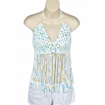 White/Turquoise Fringed Halter $25.00 Clearance