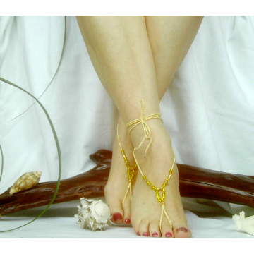 Yellow Beaded Barefoot Sandals $10.00